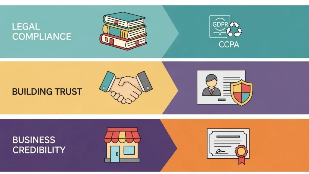 Free Privacy Policy Generator infographic showing why websites need a privacy policy