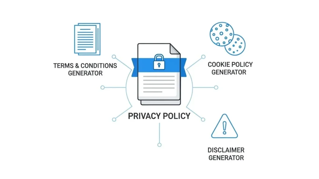 Free Privacy Policy Generator infographic showing related tools